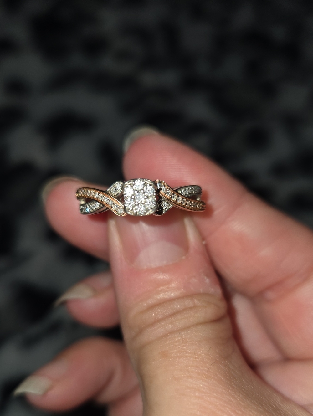 KAY JEWELERS Rose Gold and Silver Twisted Halo Diamond Ring